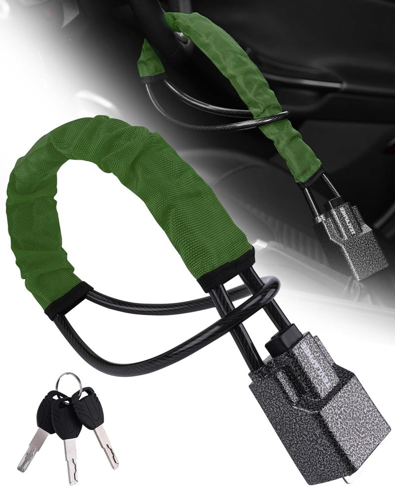 Tevlaphee Steering Wheel Lock Seat Belt Lock Universal Anti Theft Car Device Car Lock Car Theft Prevention with 3 Keys for Car Security Fit Most Vehicles Truck SUV Van (Green) - Image 1